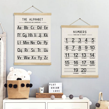 Alphabet and Numbers Wall Chart Set of 2,Toddlers Educational Posters,Alphabet and 1-20 Number Learning Banners for Preschool Classroom Homeschool Nursery Playroom,Kids Room Decor 14x18.5 Inch (Black)