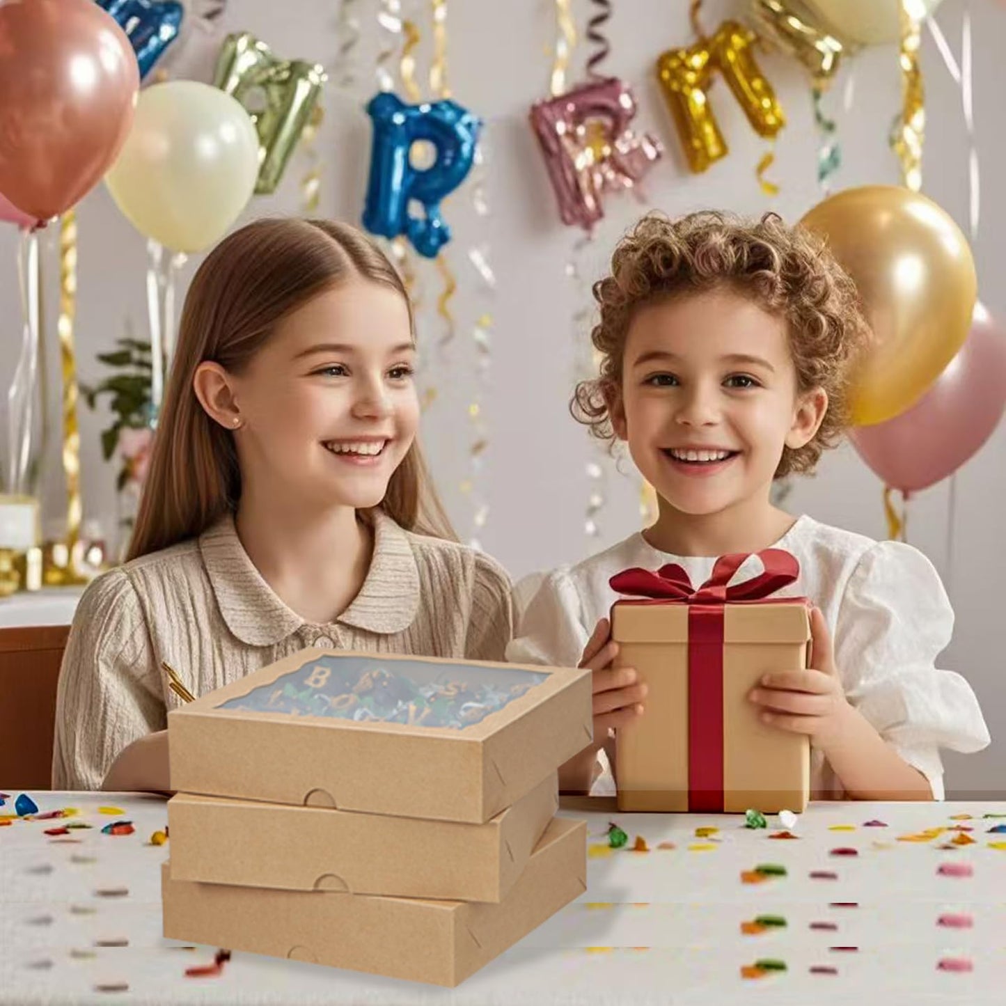 TEMLQPACK 15pcs 8x8x2 Inch Brown Bakery Boxes with Window - Christmas Cookies/Cakesicle Storage