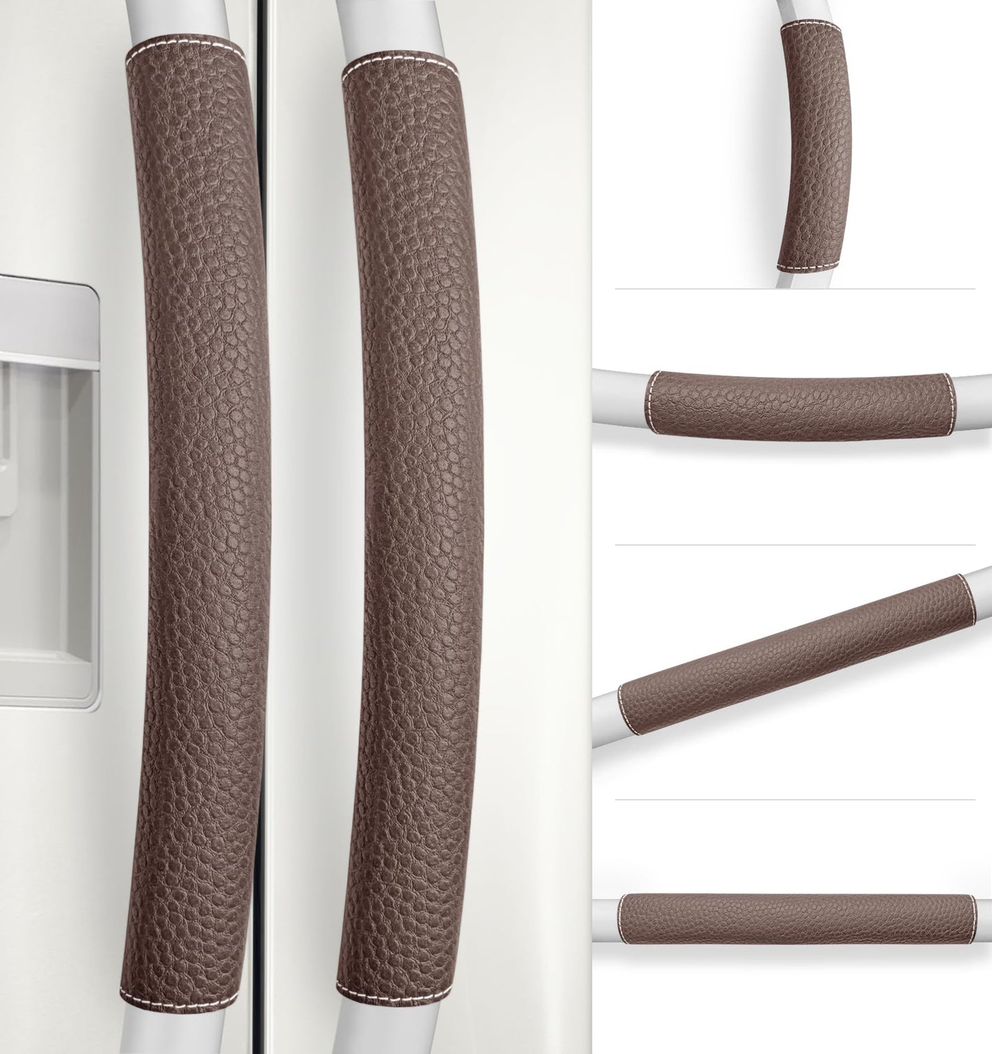 Rikzor Refrigerator Handle Covers, 6 PCS, Adjustable Appliance Handle Covers, Keep Your Kitchen Clean, Microwave Oven Stove Dishwasher Handle Protector, Non Slip Fridge Handle Cover (Dark Brown)