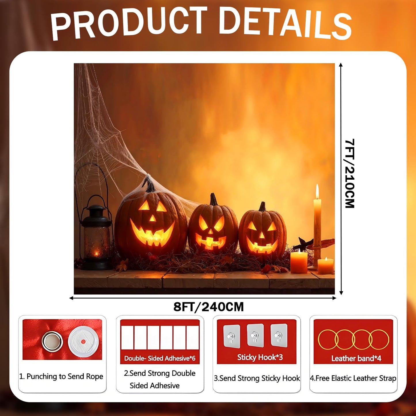 TTCHANG Halloween Garage Door Cover 8 x 7FT Pumpkins Hanging Backdrop Door Banner Halloween Decorations for Home Outdoor Indoor Holiday Party Wall Window Patio Yard