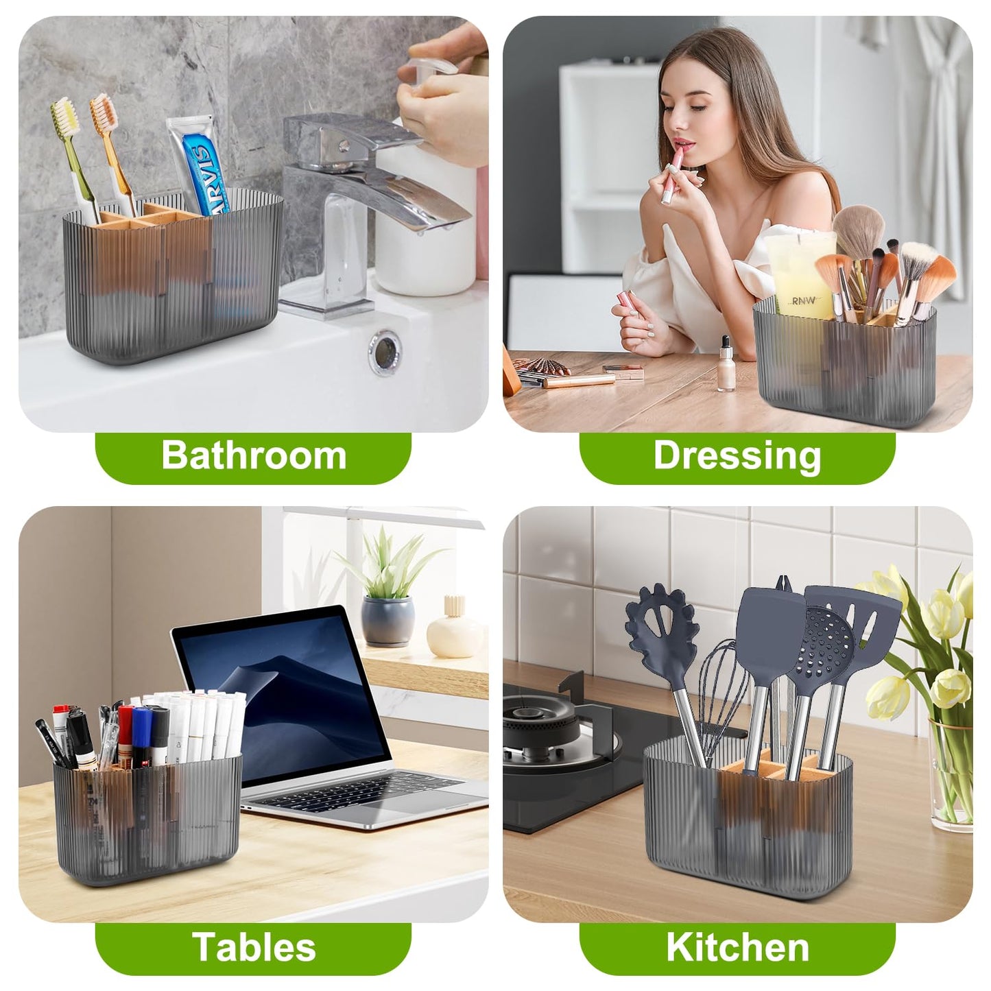 GFWARE Black Bathroom Accessories - 5 Slots Toothbrush Holders for Bathrooms Sink Organizer Countertop Kids Bathroom Storage Caddy Decor