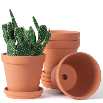 Orceler 6 inch Terracotta & Clay Pots for Plants with Saucer, Medium Terra Cotta Plant Pots with Drainage Hole, Flowerpot with Tray, Terracotta Pot for Indoor Outdoor Plant - Pack of 4 Planters