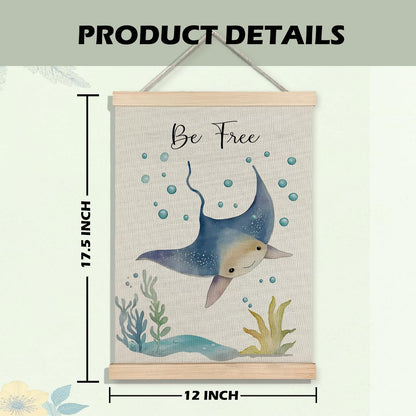 BearCake Ocean Nursery Decor, Stingray Octopus Under the Sea Wall Art Poster Hanger Frame, Inspirational Beach Nursery Canvas Prints Framed Wall Decor for Kids Room Playroom, 12x16 Inch Set of 2