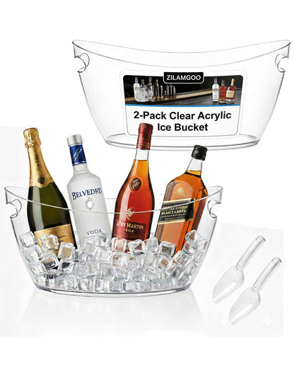 2-Pack Clear Acrylic Ice Buckets for Parties (5.5L Each) – Plastic Beverage Tubs with Scoops – Wine Bucket Chiller for Parties, Drink Buckets for Outdoor Events, Mimosa Bar, BBQ(Small Size)