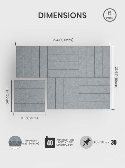 Bumusty Large Cork Board Alternative-36 x 24" Felt Bulletin Board Tiles, with 30 Pushpins, 40 Adhesive Tabs, Bold-Stripe 6-Pack, Cork Boards for Office Push Pin Board Felt Board-Blue Gray