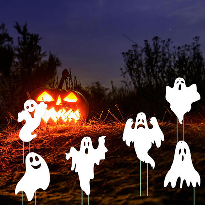 Halloween Yard Signs Outdoor Decorations - 6 PCS Ghost Stakes Outside Decor - Double Sided Party Decorative Signs for Yard Home Lawn Patio Garden ﻿