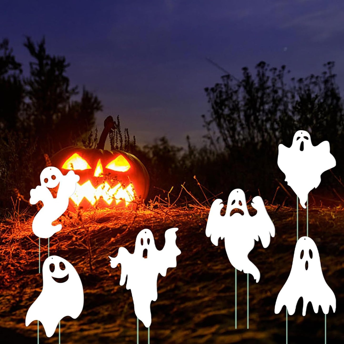 Halloween Yard Signs Outdoor Decorations - 6 PCS Ghost Stakes Outside Decor - Double Sided Party Decorative Signs for Yard Home Lawn Patio Garden ﻿