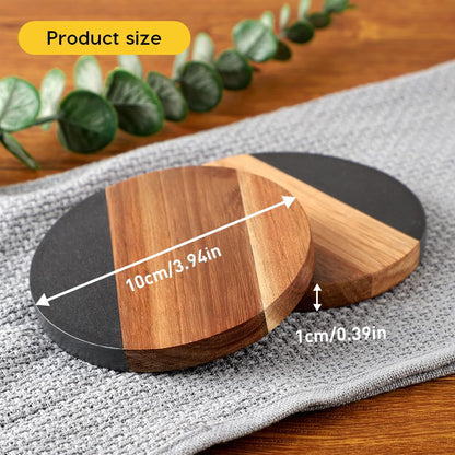 WLWNWFT Marble Acacia Wood Drinks Coasters Set of 4, Modern Rustic Wooden Coasters for Drinks Coffee Table Dining Table Desk Christmas Housewarming Home Office