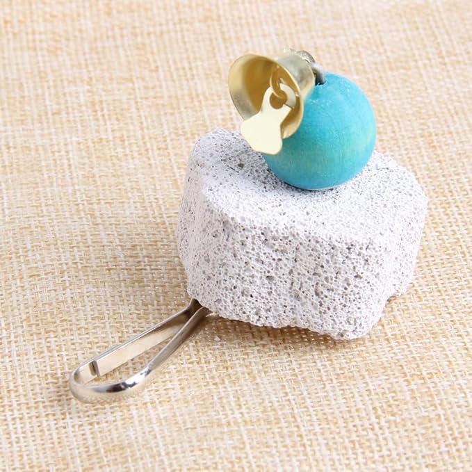 BWESOO Cute Bird Grinding Beak Calcium Stone with Bell Mineral Lava Block Trimming Teeth Chewing Toys for Chinchilla Bunny Parrot Bird Toys