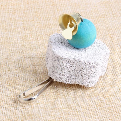 BWESOO Cute Bird Grinding Beak Calcium Stone with Bell Mineral Lava Block Trimming Teeth Chewing Toys for Chinchilla Bunny Parrot Bird Toys