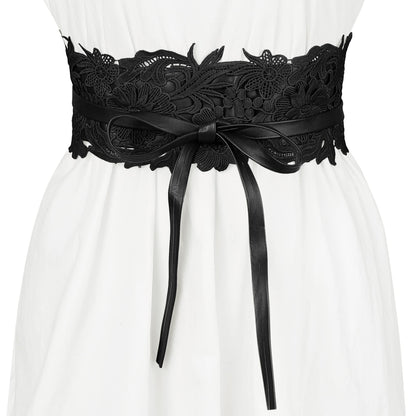 Allegra K Womens Lace Wide Waist Belt Wrap Around Obi Corset Cinch Belts Bowknot 65-80cm/25.59-31.50" Black