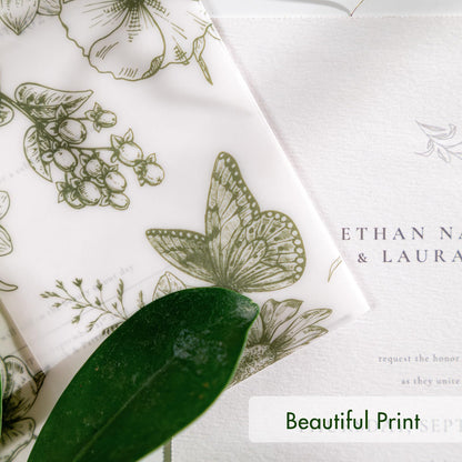 50 Pack Pre-Folded Vellum Jackets for 5x7 Invitations,AZAZA Elegant Translucent Invitation Sleeves,115GSM Vellum Jackets 5x7, Wedding Invitation Accessories, for Weddings Birthdays,Sage Green Toile
