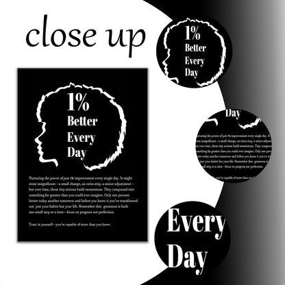 DINGFUN Inspirational Posters for Office 1 Percent Better Every Day Canvas Wall Art, Black White Quote Single Panel Wall Decor for Home Office Dorm Classroom 24x18 Inch