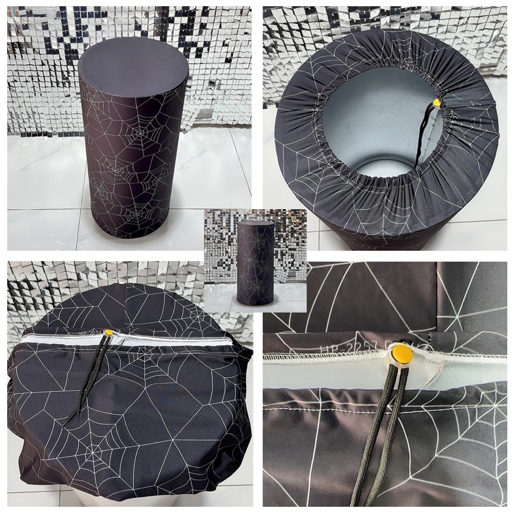 KONPON Halloween Party Cylinder Cover Black Horrible Spider Web Plinth Pedestal Covers for Spooky Ghost Horrible Dress up Parties Photoshoot