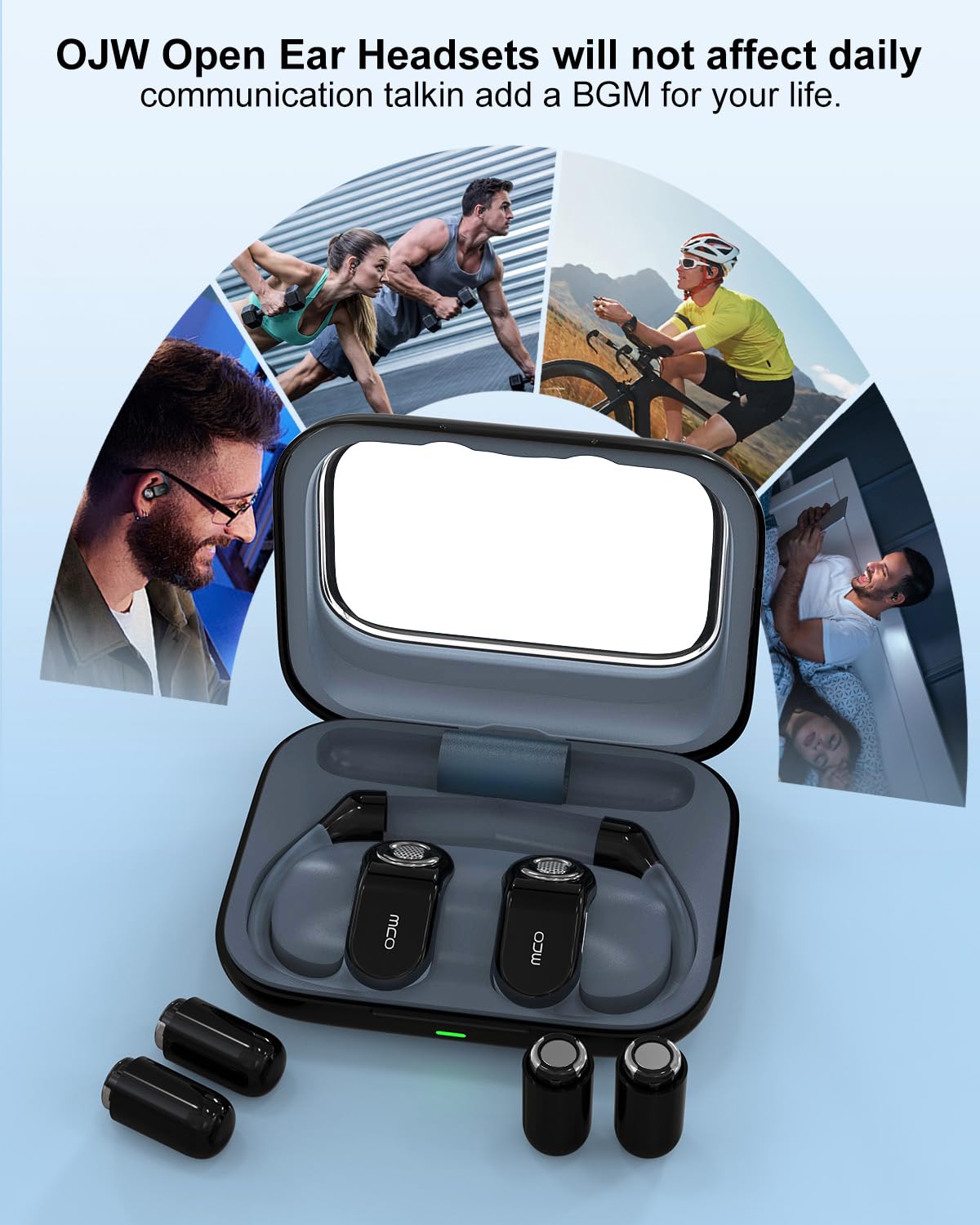 OJW Open Ear Headphones, Unlimited Power Earphones with Case & Replaceable Battery, OWS Bluetooth 5.4 Wireless Headphone with Mic, IPX7 Waterproof Headset for Sports, Compatible with iPhone & Android