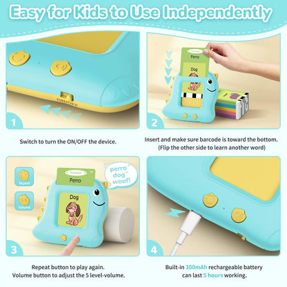 Alotwan Bilingual Talking Flash Cards Spanish/English, Learning Sensory Toys for Autistic Children, 224 Sight Words Español Speech Therapy Kids Toys Beginner, Birthday Gift for Little Boys and Girls