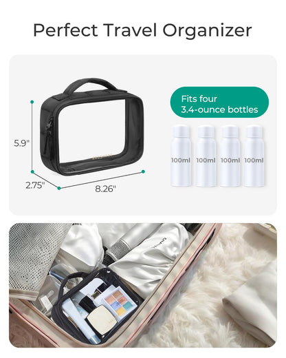 BAGSMART Clear TSA-Approved Toiletry Bag, Large Opening Quart Sized Makeup Bag with Handle, Double Zipper, Clear Cosmetic Organizer for Women