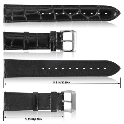 Vellsar XL Genuine Leather Watch Band 21mm Watch Straps for Large Wrist - Extra Long Adjustable Replacement Straps, Alligator Grain Embossed Watchband (Black)