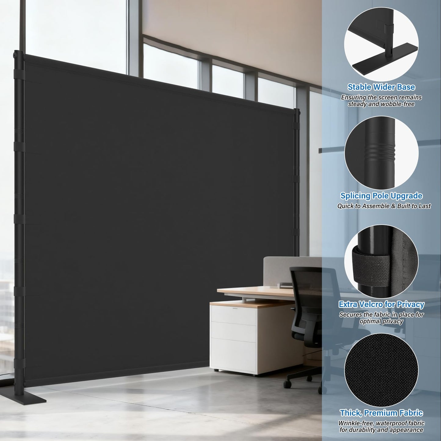AKTOP Room Divider, Freestanding Single Panel Privacy Screen, Portable Temporary Wall Dividers for Room Separation, Large Room Partitions and Separators with Carrying Bag, 71''W x 76''H, Black