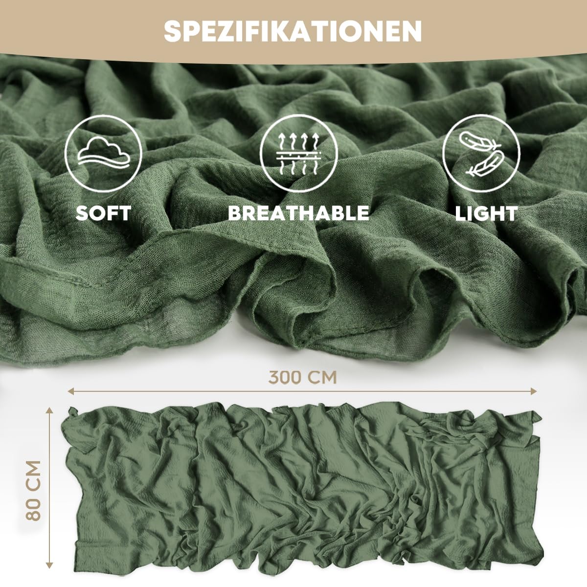 Artoid Mode Boho Forest Green Gauze 3 Pieces Wedding Table Runner, 120 Inch Birthday Fabric Kitchen Dining Holiday Table Decor for Home Party Indoor