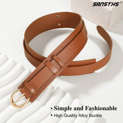 SANSTHS Belt for Women 2-in-1 Waistband for Dress Coats Pants, Women Wide Leather Belt with Fashion Buckle, Brown S
