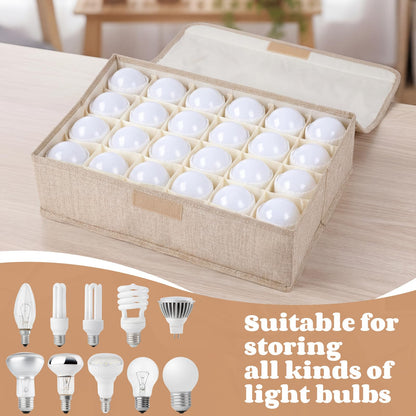 Acellegic 2 Pcs Light Bulb Organizer Storage Box Ornament Storage with 30 Dividers Foldable Bulbs Organizer with Lid Sturdy PP Board Fits Various Standard Dustproof Fabric Case for Home Vbs (Beige)