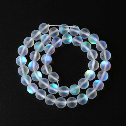 6MM 60PCS Natural Mystic Aura Quartz Beads Frosted Matte White Rainbow Round Loose Beads Jewelry Making DIY Bracelet