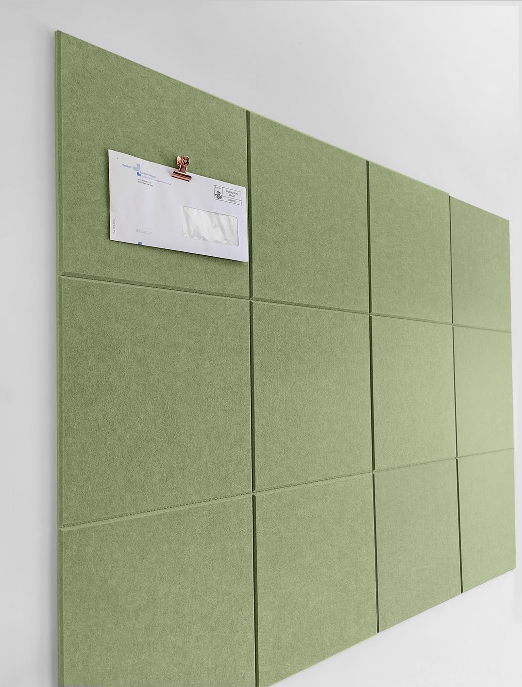 DECORITA Felt Wall Tiles | Large Cork Board Alternative | Aesthetic Felt Bulletin Board for Office, Home & Classroom | Large Cork Boards for Walls Pinboard (12-Pack) | Spring Green