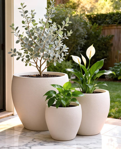 homenote Flower Pots 14.5/12/9.6 Inch,Large Plant Pots Indoor with Drainage,Plastic Pots for Plants,Garden Pots for Outdoor,Large Planters for Indoor Plants,Big Plastic Planter,Off-White(3 Pcs)