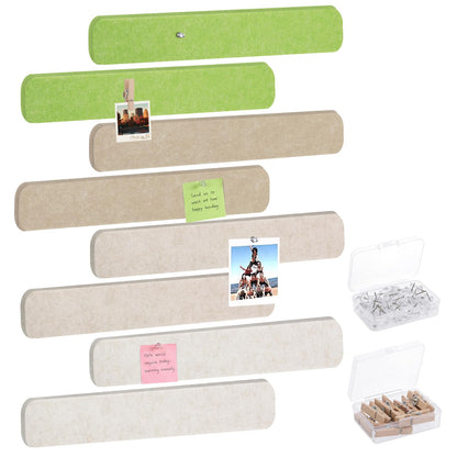 Thboxes 8 Pack Felt Bulletin Board Strips, 13x2 Inch Self Adhesive Felt Pin Boards with 50 Pushpins and 10 Wooden Clips Push Pins, Cork Board for Walls Home Office Decor(Natural Earth Tones)