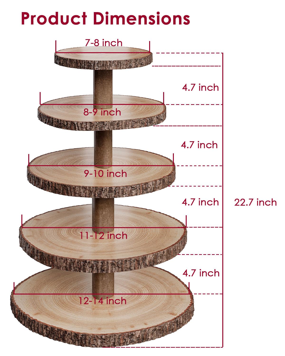 SANYOUNG Wood Cupcake Stand, 5 Tier Wooden Cupcake Tower, Large Rustic Cake Display Holder Stand for Woodland Baby Shower, Wedding, Birthday, Tea Party, Farmhouse Dessert Table Decorations