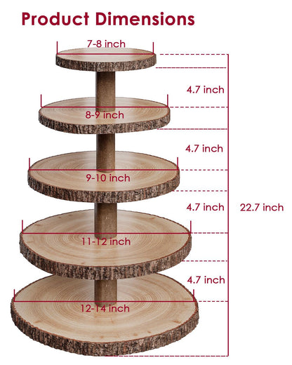 SANYOUNG Wood Cupcake Stand, 5 Tier Wooden Cupcake Tower, Large Rustic Cake Display Holder Stand for Woodland Baby Shower, Wedding, Birthday, Tea Party, Farmhouse Dessert Table Decorations