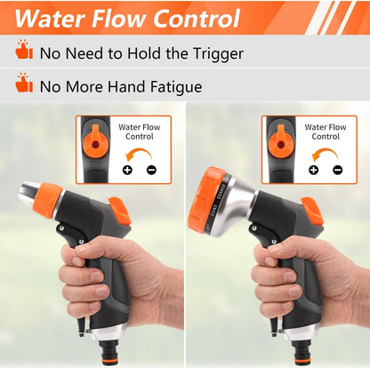 HOOFUN 2 Pack Garden Hose Nozzle: High Pressure Water Hose Sprayer with 10 & 2 Spray Patterns - Lightweight & Rust-Proof Handheld Spray Gun (Black)