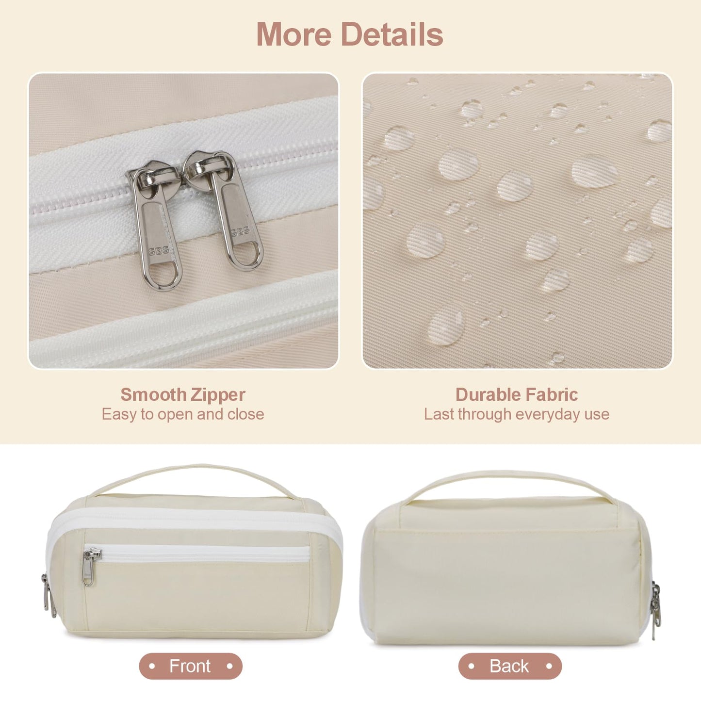 BrainyBees Large Pencil Pouch for Teen Girls, 8 Compartments, Cream White
