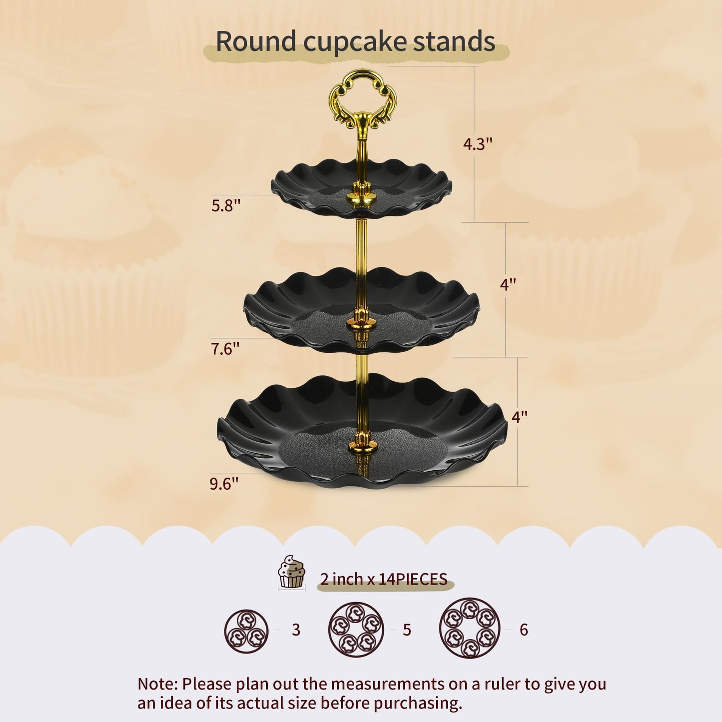 Pack of 11 NWK Cake Stand Set, with 3 x Two-Tier and 3 x Three-Tier Cupcake Stands, 4 x Appetizer Trays, 1 x Tablecloth for Birthday Bridal Baby Shower Party (Black)
