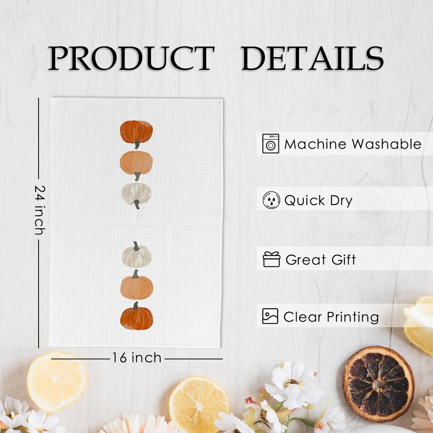 KFXHANGD Fall Pumpkin Decor Kitchen Towels and Dishcloths Set of 2, Fall Thanksgiving Day Hand Dish Towel, Farmhouse Autumn Pumpkins Decorative Hand Tea Towels for Bathroom Kitchen, 16×24 Inch