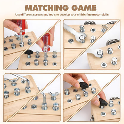 Vanplay Busy Board Toys for 3 4 5 Year Olds Boy Birthday Gifts, Montessori Toys for 3 Year Old, Screwdriver Board Set with Lock and Key - Wooden Kid Tool Set Educational Learning Toys for Kids 3-6