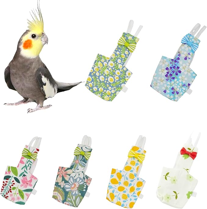 6-Piece Bird Diaper Set for Parrots, Reusable Protective Flight Suits with Waterproof Inner Layer, Washable Urine Wet Suit for Cockatiel, Parakeet, Budgie, and Small Birds (M)