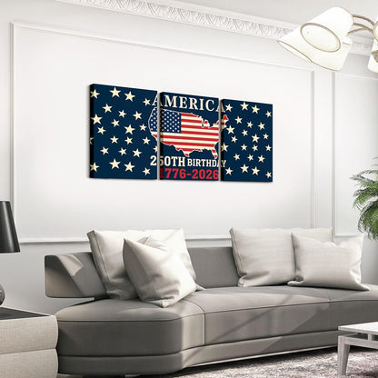 Feelyou Patriotic 250th Anniversary 3 Piece Canvas Wall Art for Living Room Bedroom 4th of July Wall Art for Home Decor America Star Print Office Decor Artwork America Map Picture Posters