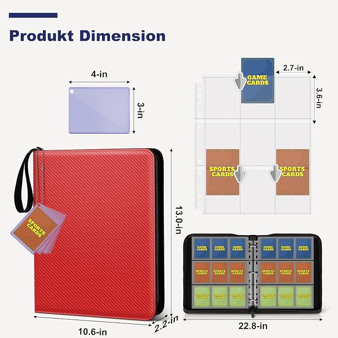 Mlikero Trading Card Binder, 9 Pocket Card Binder with Card Display Design, 720 Double Sided Pocket Collection Card Albums Fit for MTG, TCG, and Sports Cards(Red)