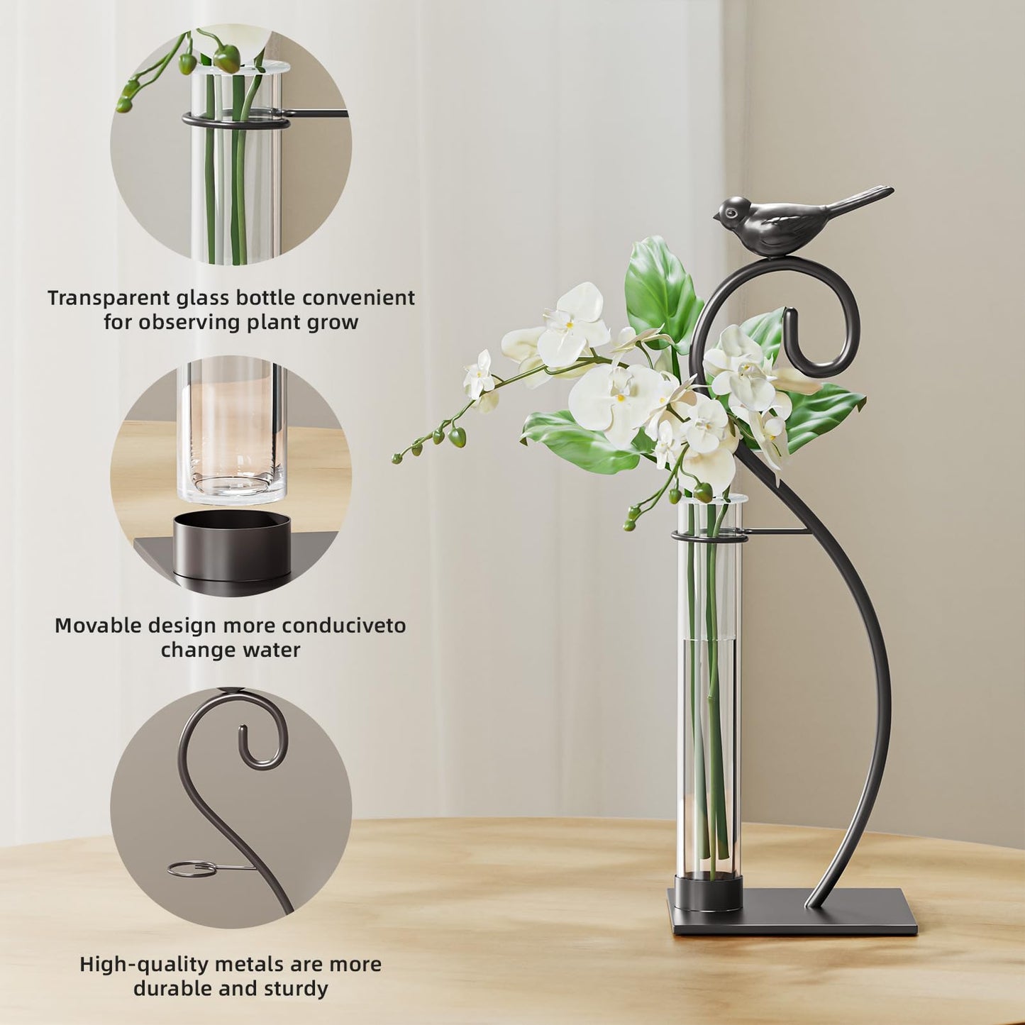 Marbrasse Plant Propagation Station, Plant Terrarium with Tubes Glass Vase, Desktop Glass Planter for Hydroponic, Plant Lover Gifts for Women Home Kitchen Office Garden Decor Terrarium Supplies