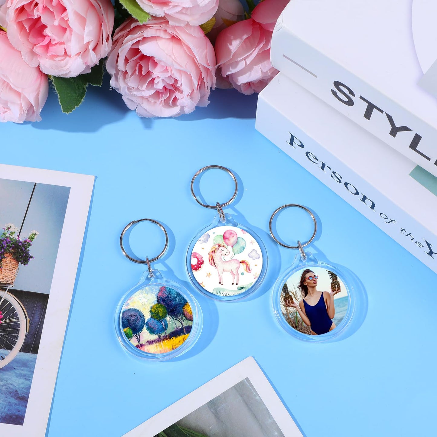 MTLEE 150 Pcs Round Photo Insert Keychain Clear Acrylic Picture Keychains Picture Frame Blank Photo Insert Keyring