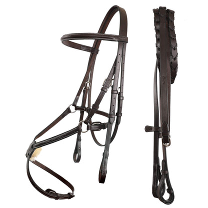 Exion Figure 8 Horse Bridle with Leather Laced Reins | English Jumping Bridle with Figure 8 Noseband | Black, Brown Equestrian Bridle for Horses, Cob, Pony & Oversize