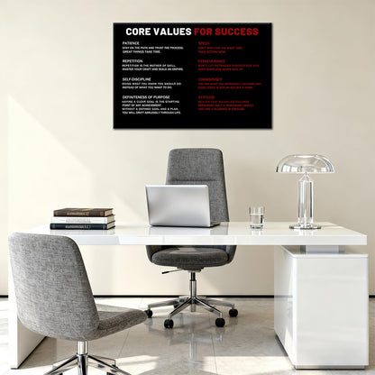 Core Values for Success Motivational Canvas Wall Art Inspirational Office Artwork for Bedroom Entrepreneur Quotes Poster Print for Home Gym Wall Decoration Ready to Hang [18''Wx12''H]