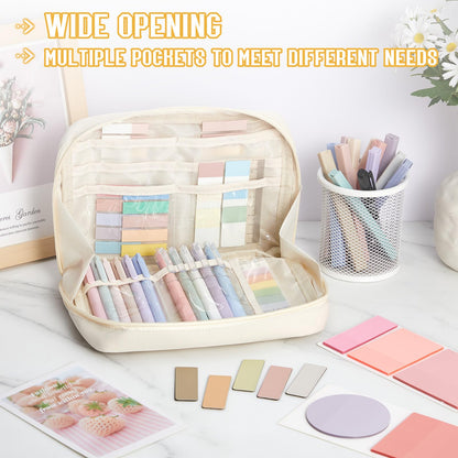 Jutom 41 Pcs Aesthetic Book Annotation Kit with Pencil Bag Bible Journaling Kit Notebook Sticky Note Tab Highlighter Black Ink Pen Page Marker School Office Supplies Bible Lover Gift(Beige)