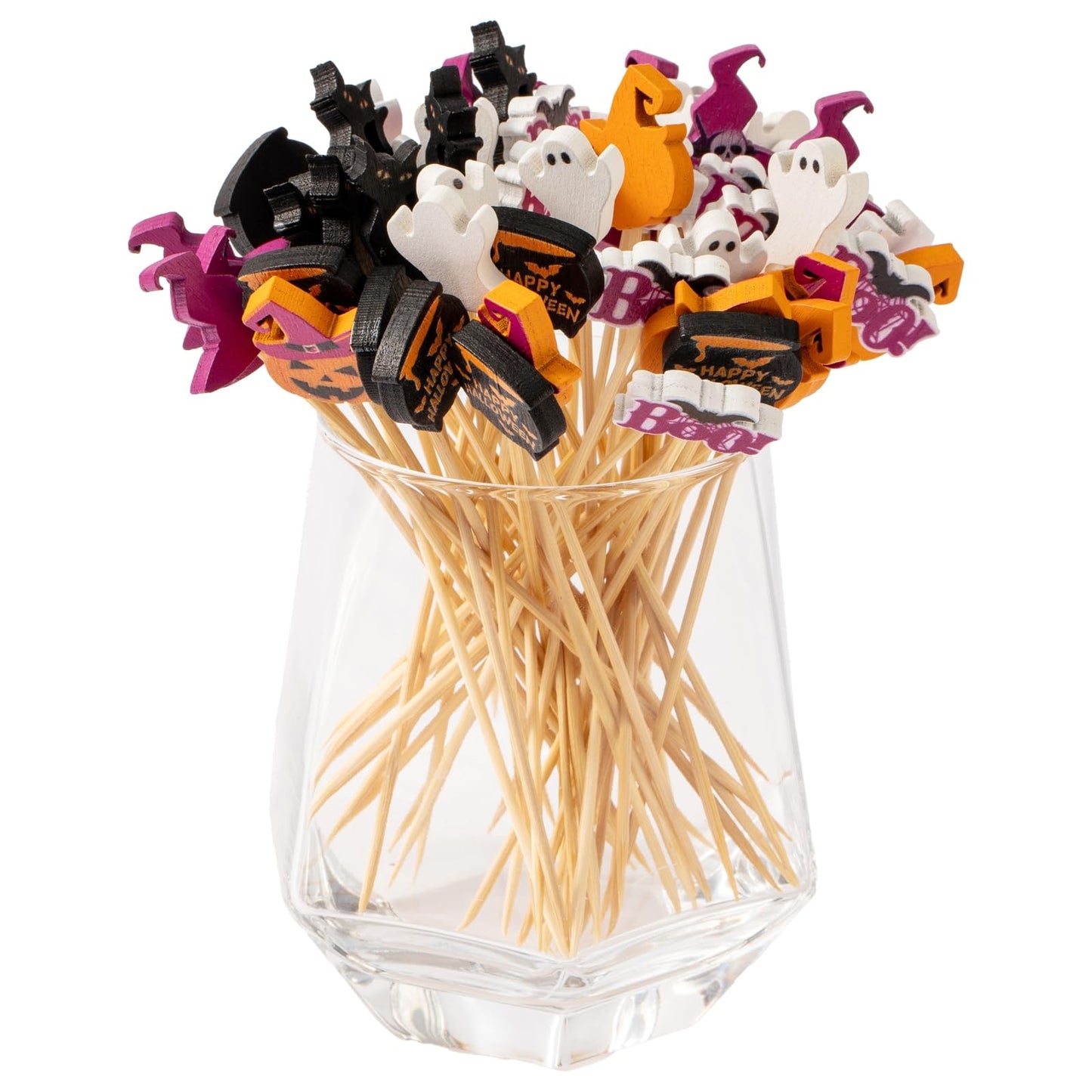 Jiesky 235pcs Halloween Cocktail Picks Halloween Theme cats boo ghosts witch hats pumpkins Bamboo Cocktail Toothpicks Fruit Sticks Sandwich Appetizer Charcuterie Skewers for Halloween Party Supplies