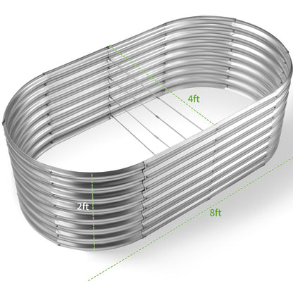 Land Guard Galvanized Raised Garden Bed, 8x4x2ft Planter Boxes Outdoor, Oval Larger Metal Planter Boxes for Vegetables, Fruits, Flowers (Silver)