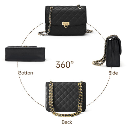 GEMIU Quilted Crossbody Purse for Women Small Women's Shoulder Handbags Womens Clutch Purses with Gold Chain Dressy Black