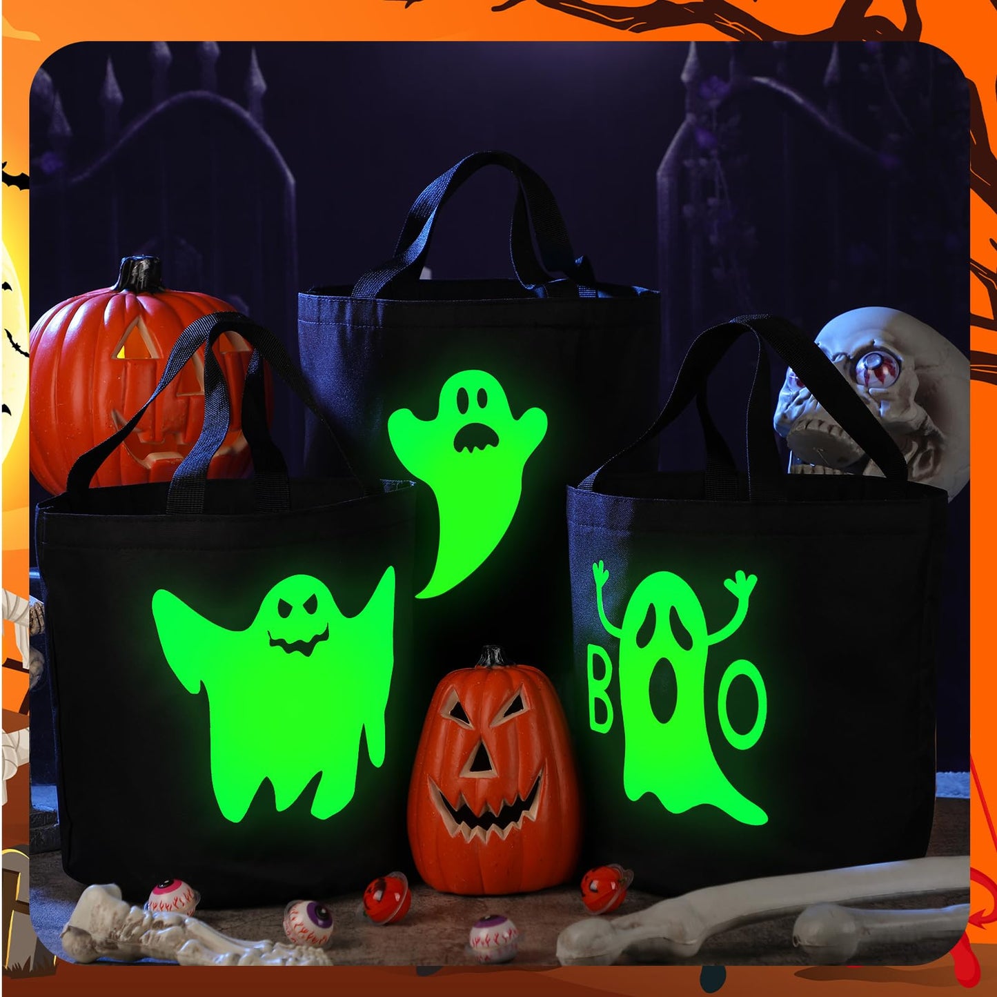 Hosuly 3 Pcs Halloween Buckets Glow in The Dark Candy Trick or Treat Bags Multipurpose Reusable Goody Light up Buckets for Kids Halloween Supplies Favors(Novel Style)