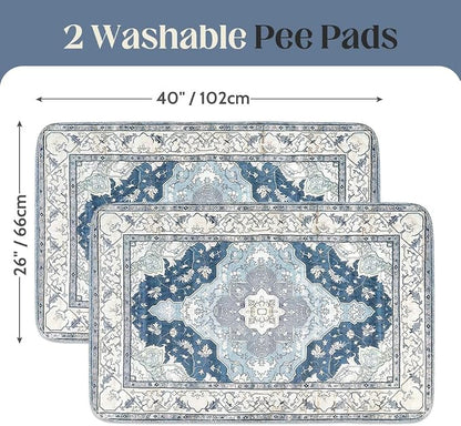 Washable Pee Pads for Dogs, 2 Pack Reusable Puppy Training Pads 40"x26" Super Absorbent Waterproof Dog Training Pads, Non-Slip Potty Pads, Whelping Pads Litter Mat Navy & Ecru